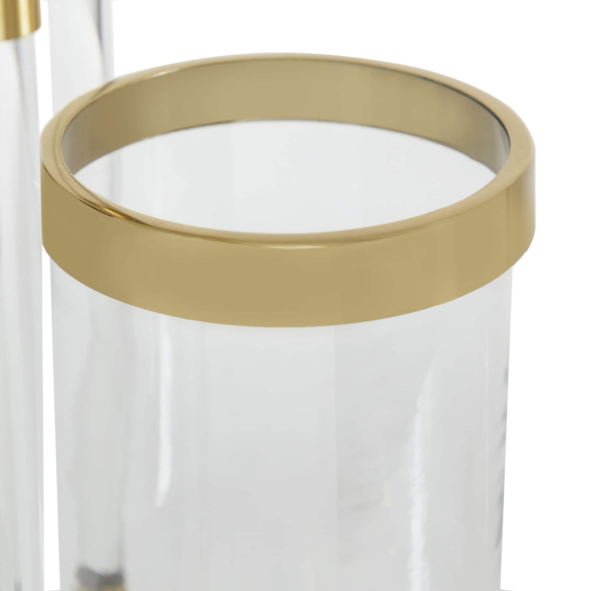 Gold Stainless Steel Contemporary Lantern, 18" x 11" x 11"